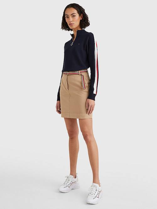 Beige Tommy Hilfiger Signature Belt Chino Mini Women's Skirts | TH409RBG