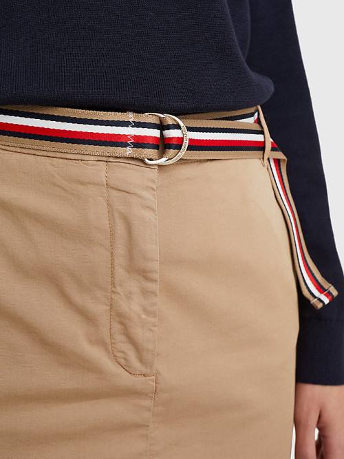 Beige Tommy Hilfiger Signature Belt Chino Mini Women's Skirts | TH409RBG