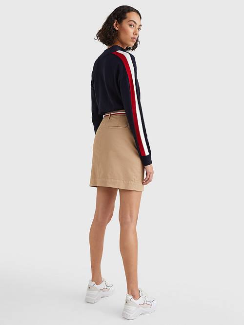 Beige Tommy Hilfiger Signature Belt Chino Mini Women's Skirts | TH409RBG