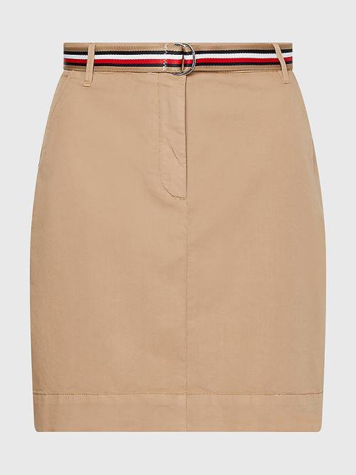 Beige Tommy Hilfiger Signature Belt Chino Mini Women's Skirts | TH409RBG