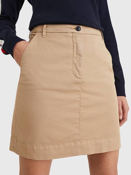 Beige Tommy Hilfiger Signature Belt Chino Mini Women\'s Skirts | TH409RBG