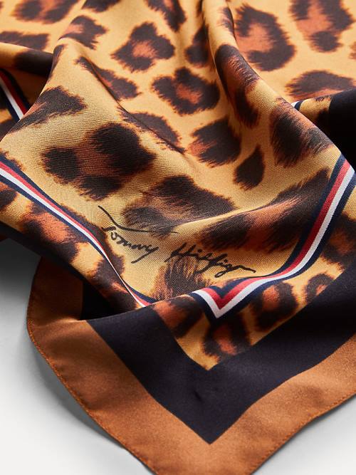 Beige Tommy Hilfiger Signature Leopard Print Silk Bandana Women's Scarves | TH413EQR