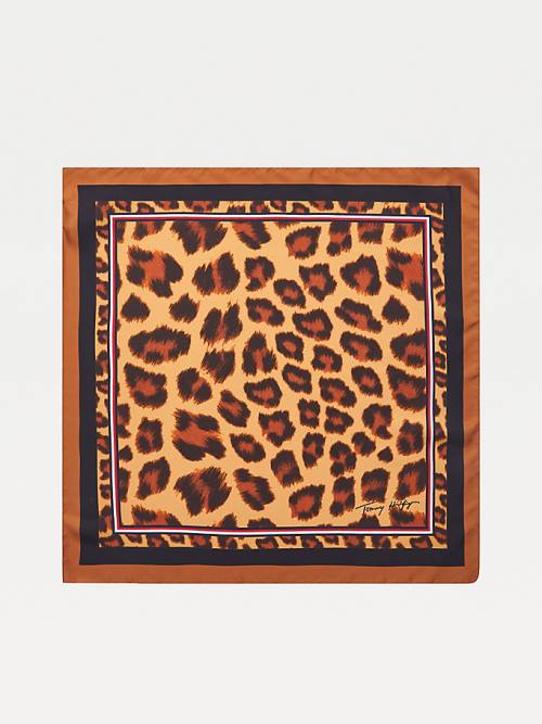 Beige Tommy Hilfiger Signature Leopard Print Silk Bandana Women\'s Scarves | TH413EQR