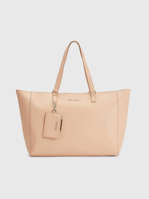 Beige Tommy Hilfiger Signature Logo Tote Women\'s Bags | TH792TLB