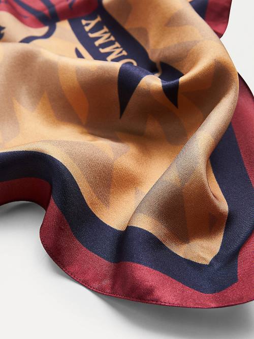 Beige Tommy Hilfiger Silk Crest Shield Bandana Women's Scarves | TH785ZCB