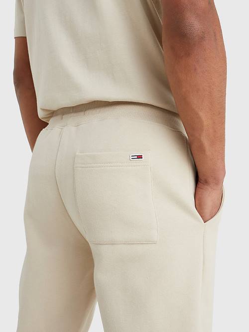 Beige Tommy Hilfiger Slim Fleece Signature Joggers Men's Pants | TH053CEU