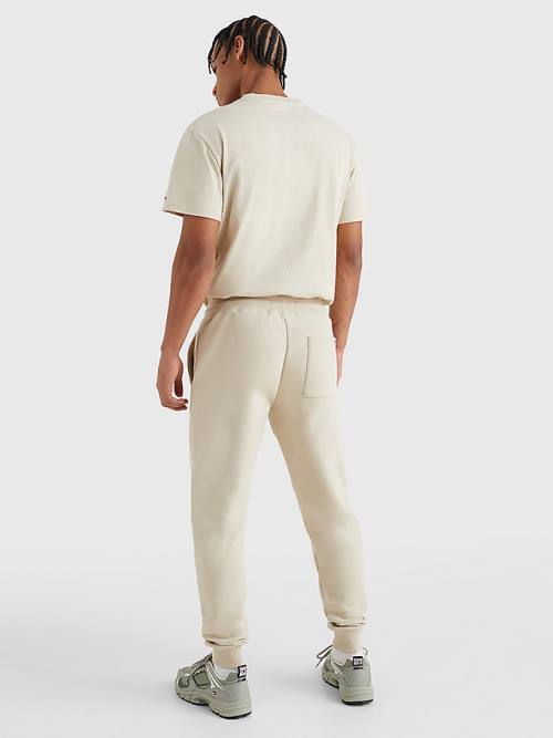 Beige Tommy Hilfiger Slim Fleece Signature Joggers Men's Pants | TH053CEU