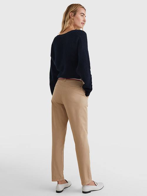 Beige Tommy Hilfiger Slim Signature Belt Chinos Women's Pants | TH196OCX