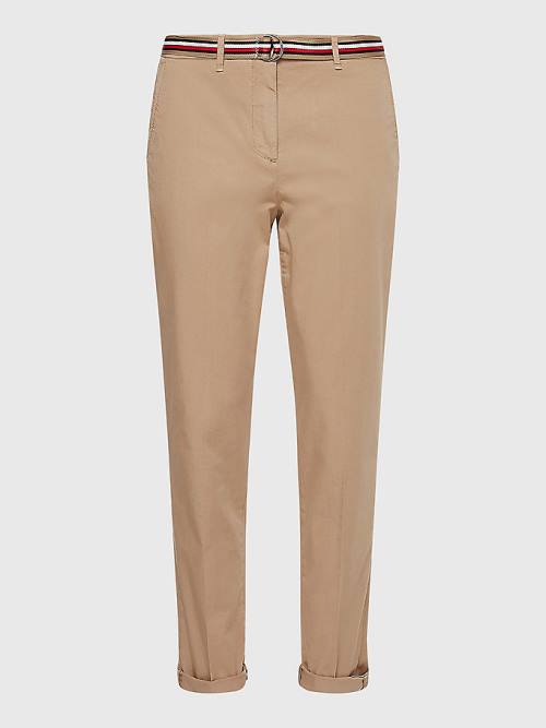 Beige Tommy Hilfiger Slim Signature Belt Chinos Women's Pants | TH196OCX