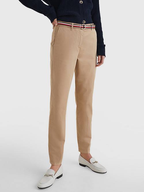 Beige Tommy Hilfiger Slim Signature Belt Chinos Women\'s Pants | TH196OCX