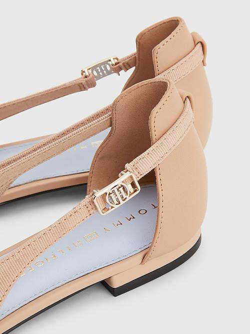 Beige Tommy Hilfiger Slingback Pointed Women's Ballerina | TH530COM