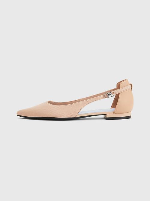 Beige Tommy Hilfiger Slingback Pointed Women's Ballerina | TH530COM