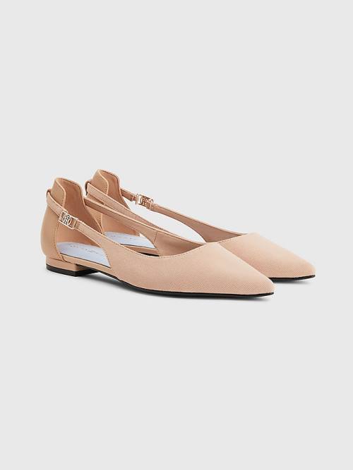 Beige Tommy Hilfiger Slingback Pointed Women\'s Ballerina | TH530COM