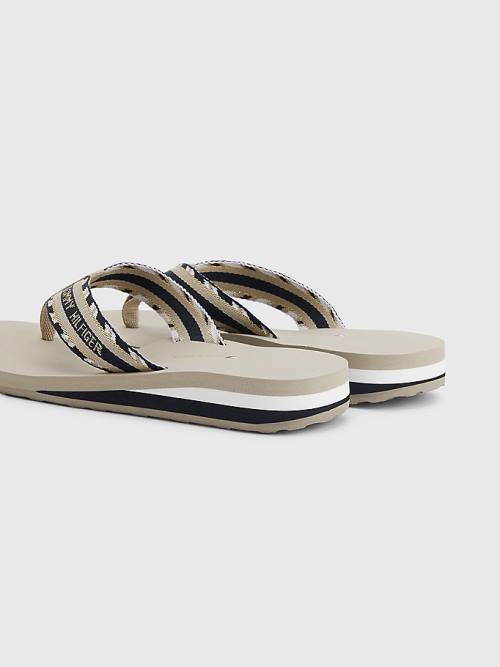 Beige Tommy Hilfiger Sparkle Strap Logo Flip-Flops Women's Sandals | TH319LFQ