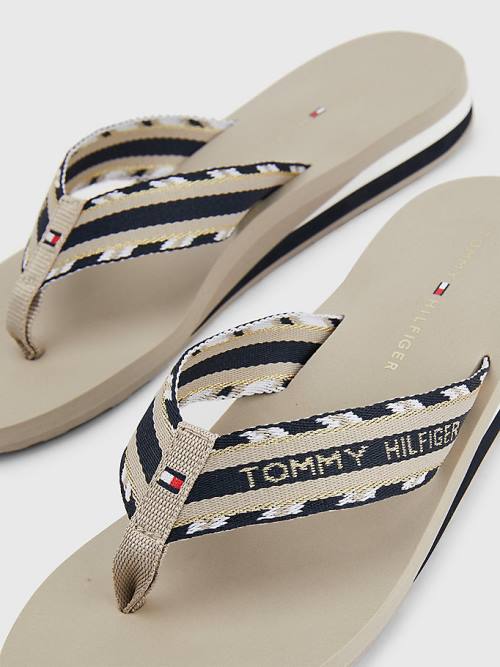 Beige Tommy Hilfiger Sparkle Strap Logo Flip-Flops Women's Sandals | TH319LFQ