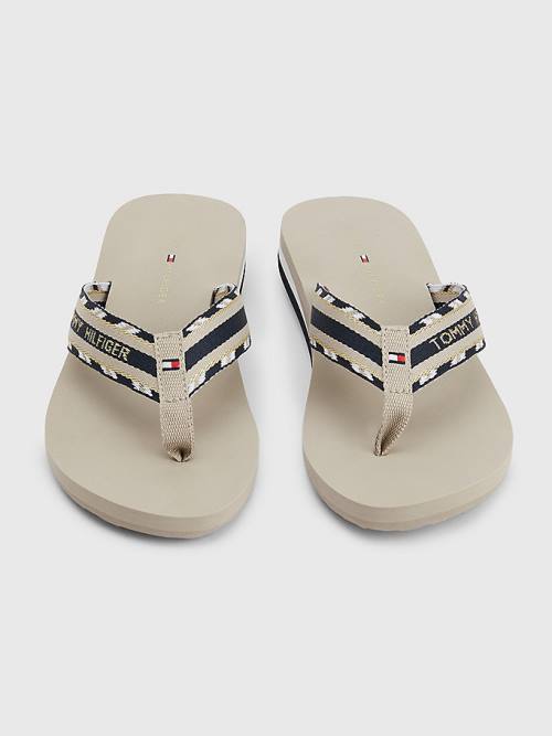 Beige Tommy Hilfiger Sparkle Strap Logo Flip-Flops Women's Sandals | TH319LFQ