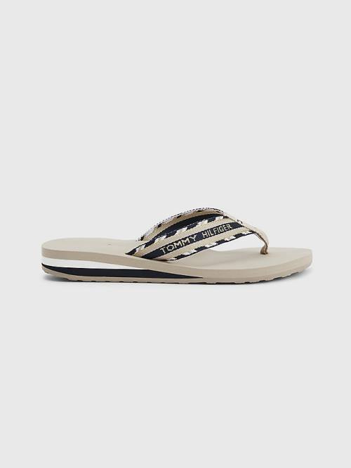 Beige Tommy Hilfiger Sparkle Strap Logo Flip-Flops Women's Sandals | TH319LFQ