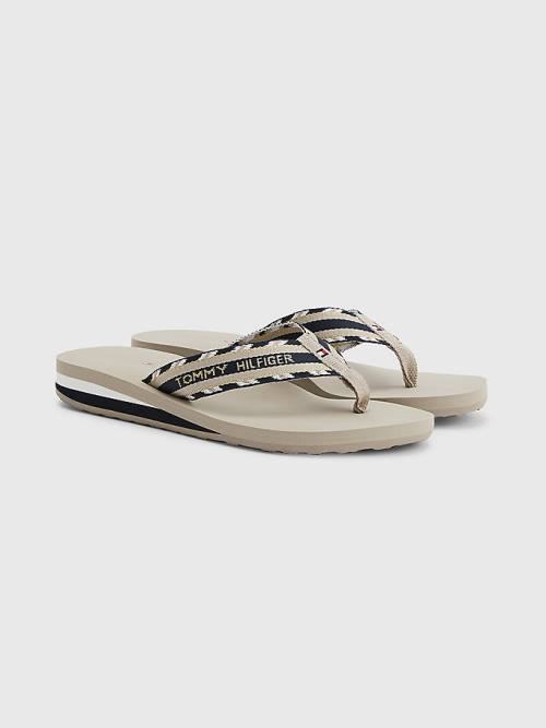 Beige Tommy Hilfiger Sparkle Strap Logo Flip-Flops Women\'s Sandals | TH319LFQ