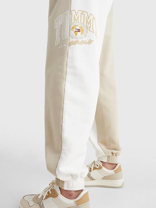 Beige Tommy Hilfiger Spliced Collegiate Relaxed Joggers Women's Pants | TH623KVW