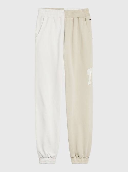 Beige Tommy Hilfiger Spliced Collegiate Relaxed Joggers Women's Pants | TH623KVW