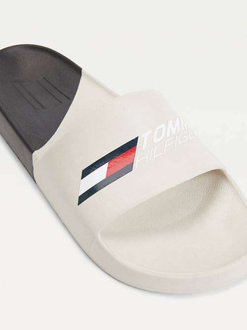 Beige Tommy Hilfiger Sport Colour-Blocked Logo Pool Slides Women's Sandals | TH047JSM