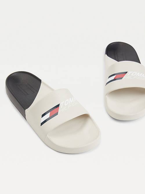 Beige Tommy Hilfiger Sport Colour-Blocked Logo Pool Slides Women's Sandals | TH047JSM