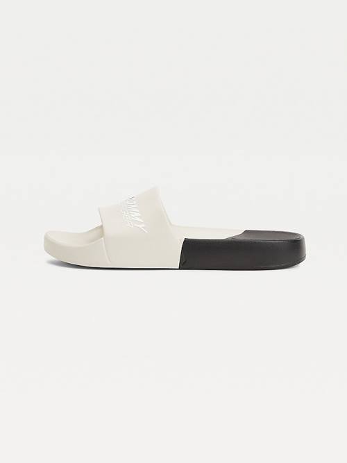 Beige Tommy Hilfiger Sport Colour-Blocked Logo Pool Slides Women's Sandals | TH047JSM