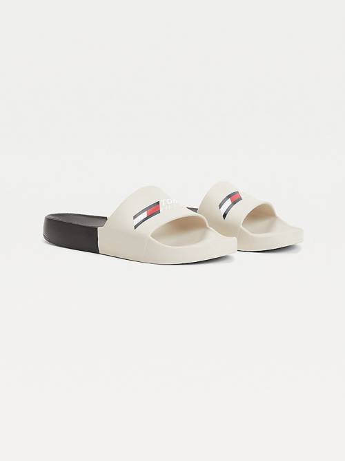 Beige Tommy Hilfiger Sport Colour-Blocked Logo Pool Slides Women\'s Sandals | TH047JSM