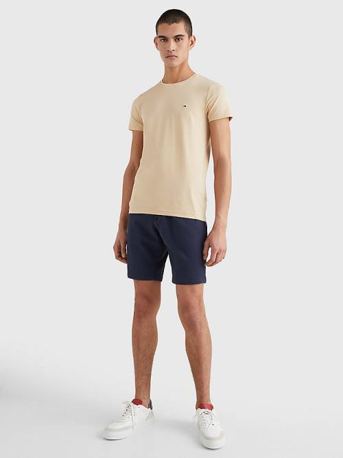 Beige Tommy Hilfiger Stretch Organic Cotton Slim Fit Men's T Shirts | TH173OAE