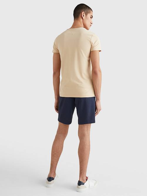 Beige Tommy Hilfiger Stretch Organic Cotton Slim Fit Men's T Shirts | TH173OAE