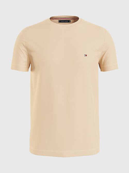 Beige Tommy Hilfiger Stretch Organic Cotton Slim Fit Men's T Shirts | TH173OAE