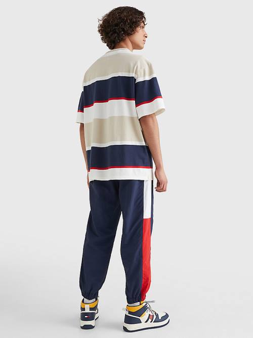 Beige Tommy Hilfiger Stripe Organic Cotton Men's T Shirts | TH613XQO