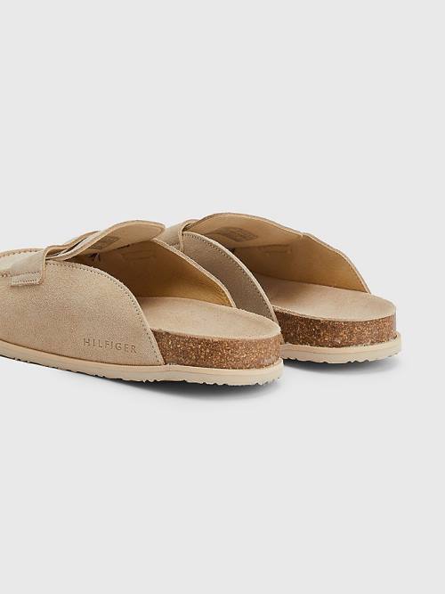 Beige Tommy Hilfiger Suede Slip-On Mules Men's Sandals | TH721HQV