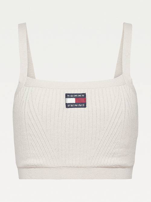 Beige Tommy Hilfiger Super Cropped Badge Ribbed Cami Women's Sweaters | TH380CYZ