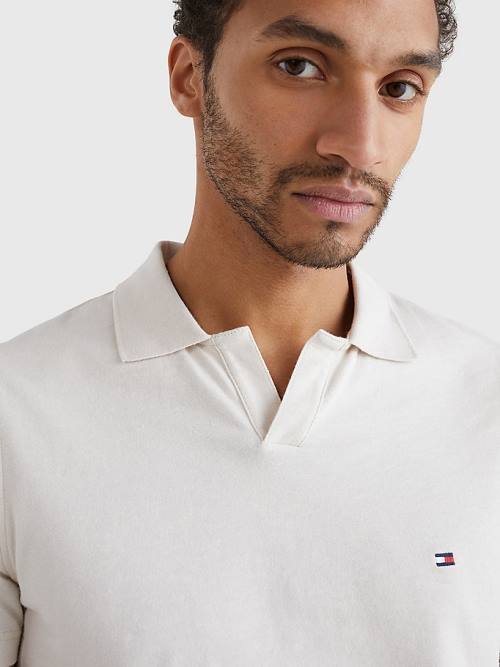 Beige Tommy Hilfiger TH Flex Slim Fit Men's Polo Shirts | TH965QNX