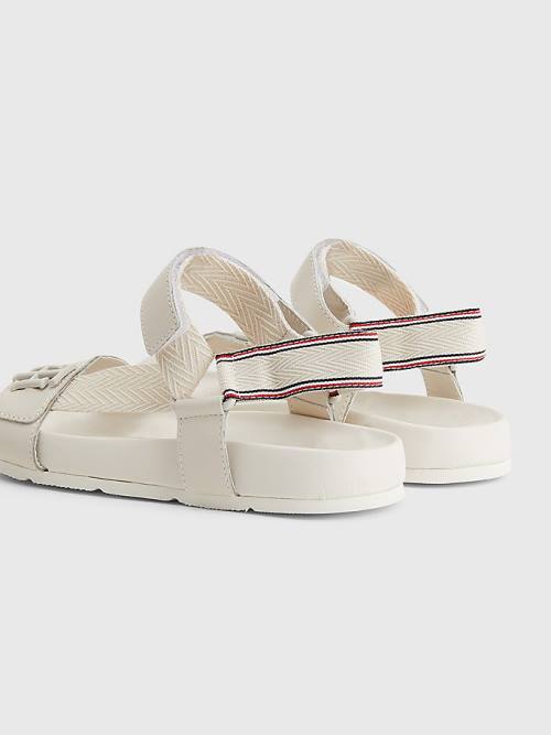 Beige Tommy Hilfiger TH Monogram Strap Women's Sandals | TH947FVJ