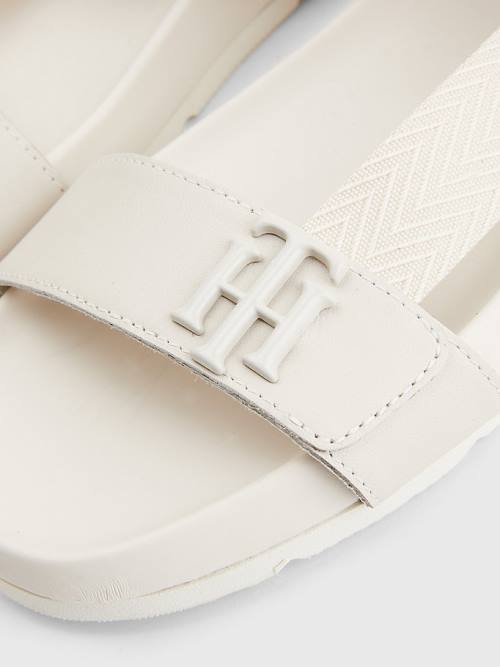 Beige Tommy Hilfiger TH Monogram Strap Women's Sandals | TH947FVJ