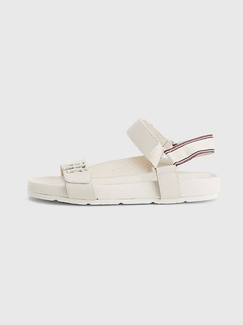 Beige Tommy Hilfiger TH Monogram Strap Women's Sandals | TH947FVJ