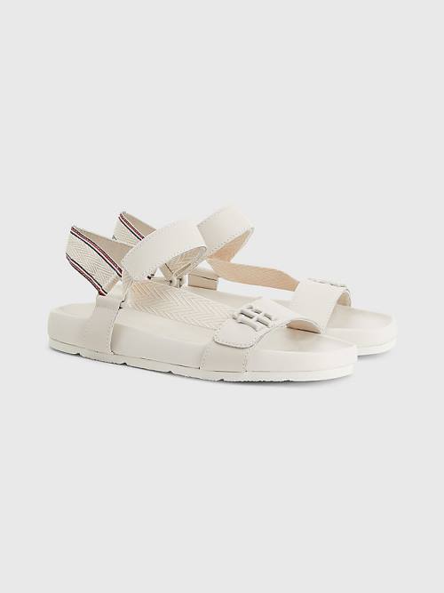 Beige Tommy Hilfiger TH Monogram Strap Women\'s Sandals | TH947FVJ