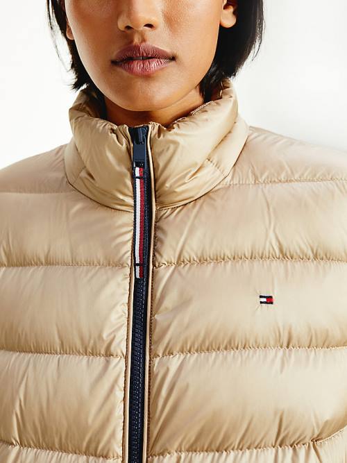 Beige Tommy Hilfiger TH Protect High-Shine Down Puffer Women's Jackets | TH519XJI