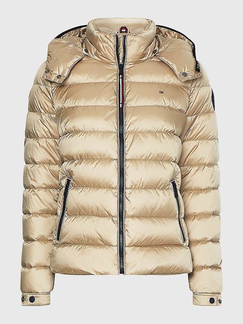 Beige Tommy Hilfiger TH Protect High-Shine Down Puffer Women's Jackets | TH519XJI