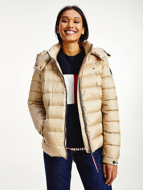 Beige Tommy Hilfiger TH Protect High-Shine Down Puffer Women\'s Jackets | TH519XJI