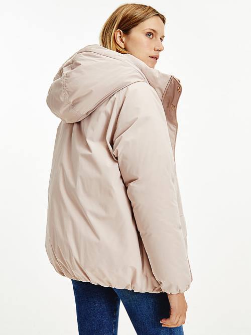 Beige Tommy Hilfiger TH Protect Hooded Down Puffer Women's Jackets | TH265QPY