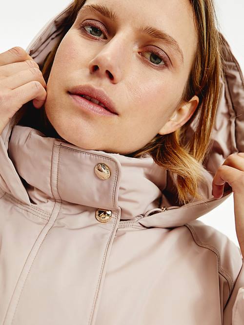 Beige Tommy Hilfiger TH Protect Hooded Down Puffer Women's Jackets | TH265QPY