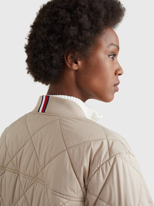 Beige Tommy Hilfiger TH Protect Longline Quilted Bomber Coat Women's Jackets | TH725RDC