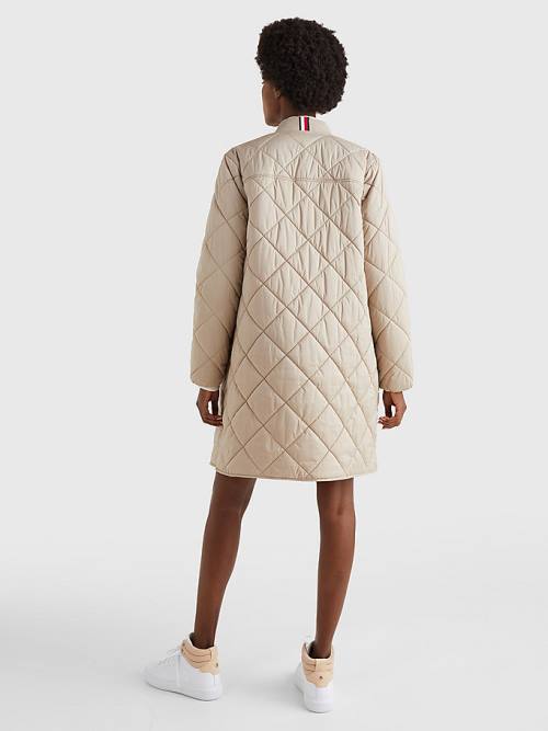 Beige Tommy Hilfiger TH Protect Longline Quilted Bomber Coat Women's Jackets | TH725RDC