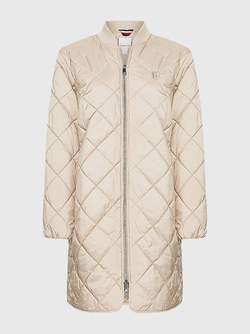 Beige Tommy Hilfiger TH Protect Longline Quilted Bomber Coat Women's Jackets | TH725RDC