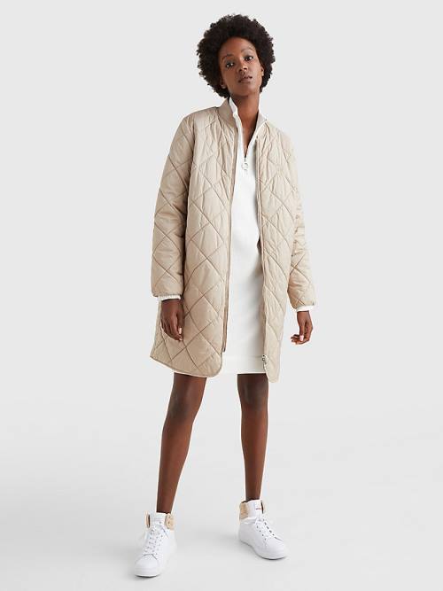 Beige Tommy Hilfiger TH Protect Longline Quilted Bomber Coat Women\'s Jackets | TH725RDC