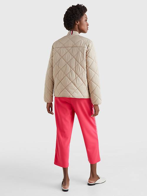 Beige Tommy Hilfiger TH Protect Quilted Bomber Women's Jackets | TH642BNO