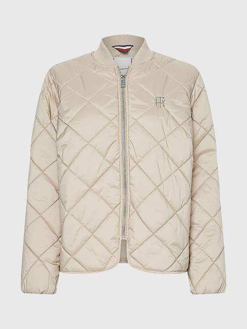 Beige Tommy Hilfiger TH Protect Quilted Bomber Women's Jackets | TH642BNO